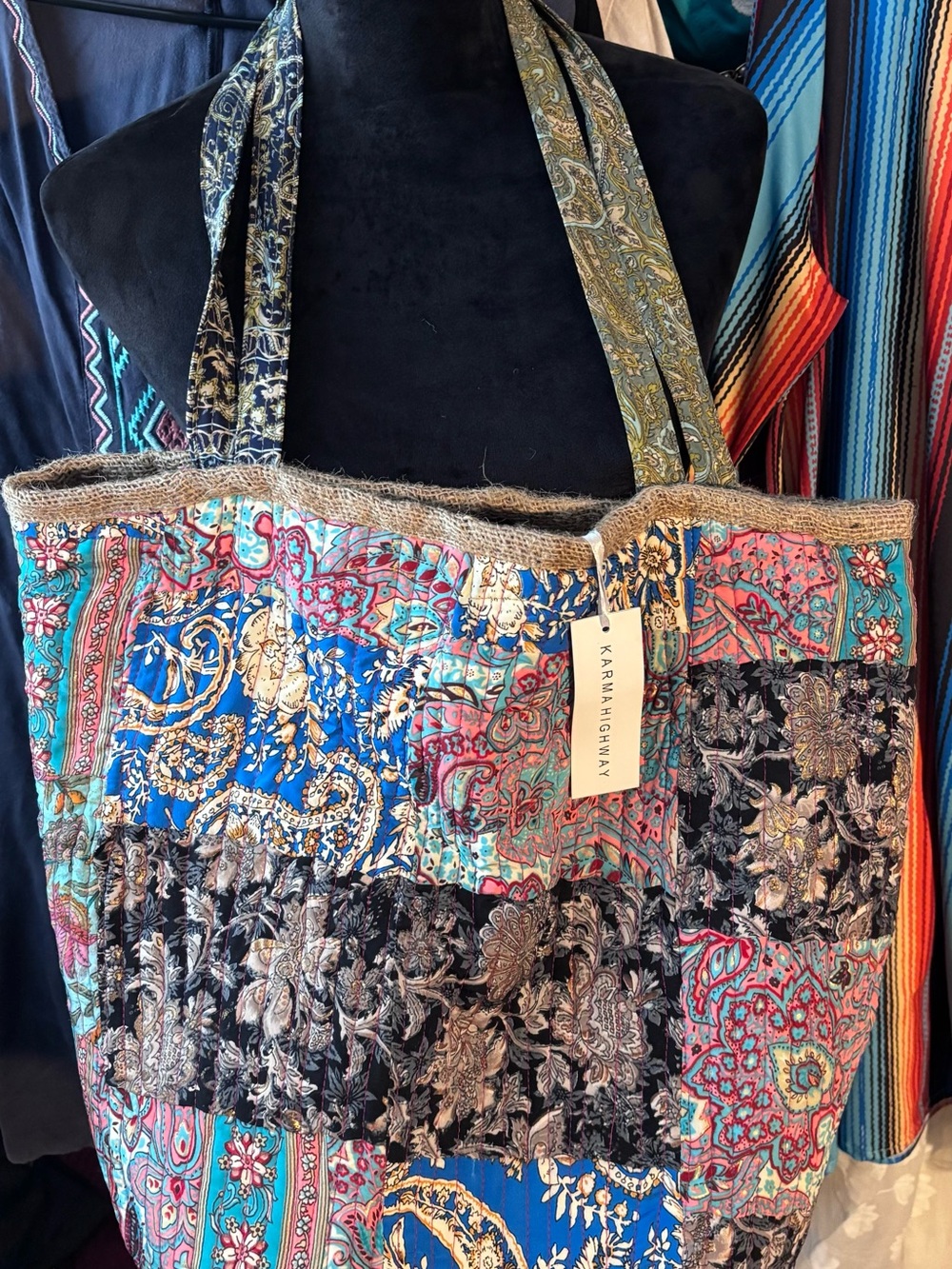 Karma Highway Blue & Pink Patchwork Tote